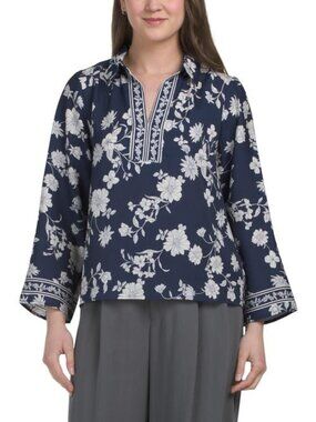 M MAGASCHONI Long Sleeve Floral Split Neck Top